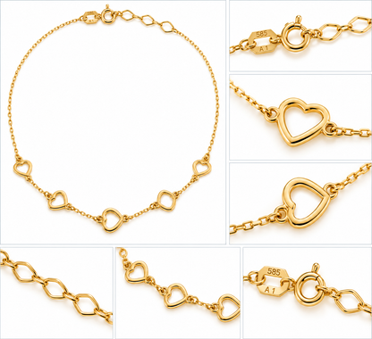 Lantisor Aur 14K Elegance Hearts