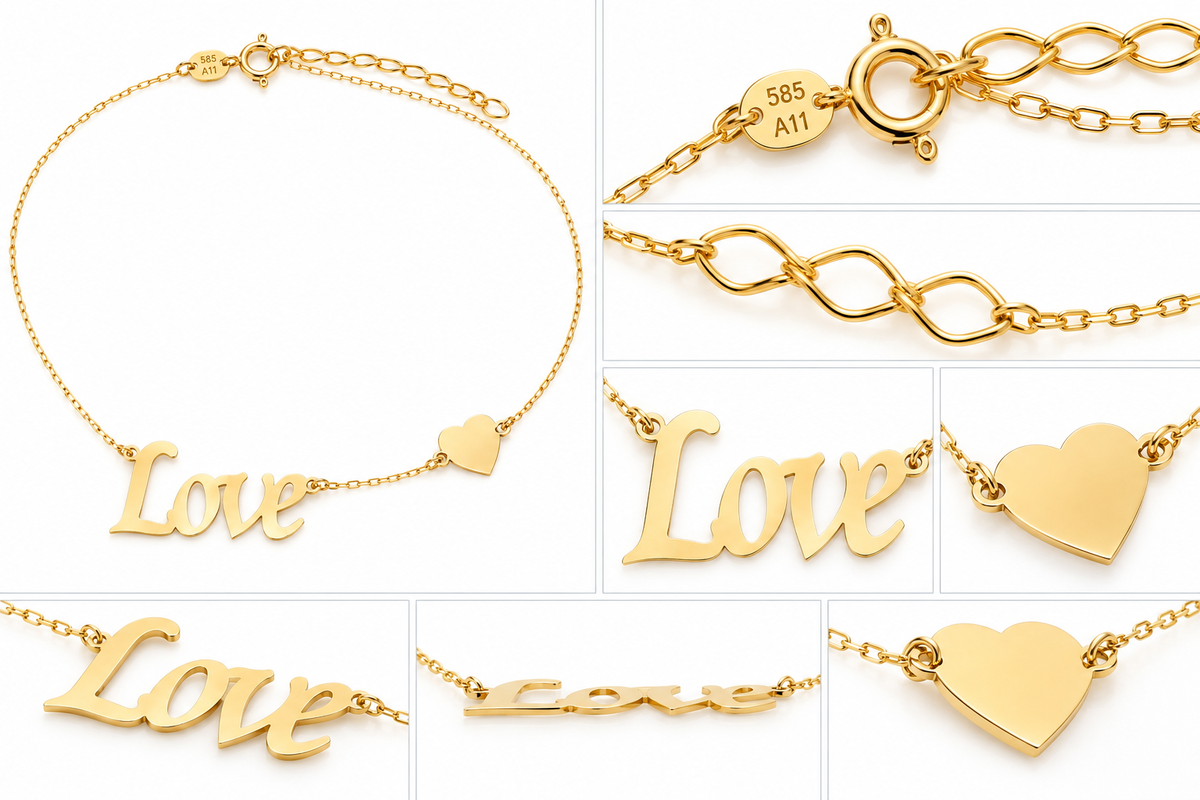 Lantisor Aur 14K Fin LOVE cu Inima