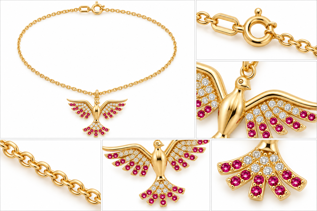Lantisor Aur 14K Pasarea Phoenix Red