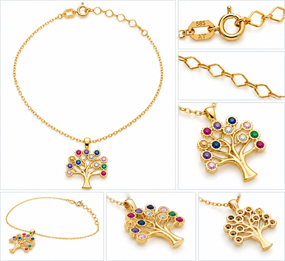 Lantisor Aur 14K Pomul Vietii Multicolor