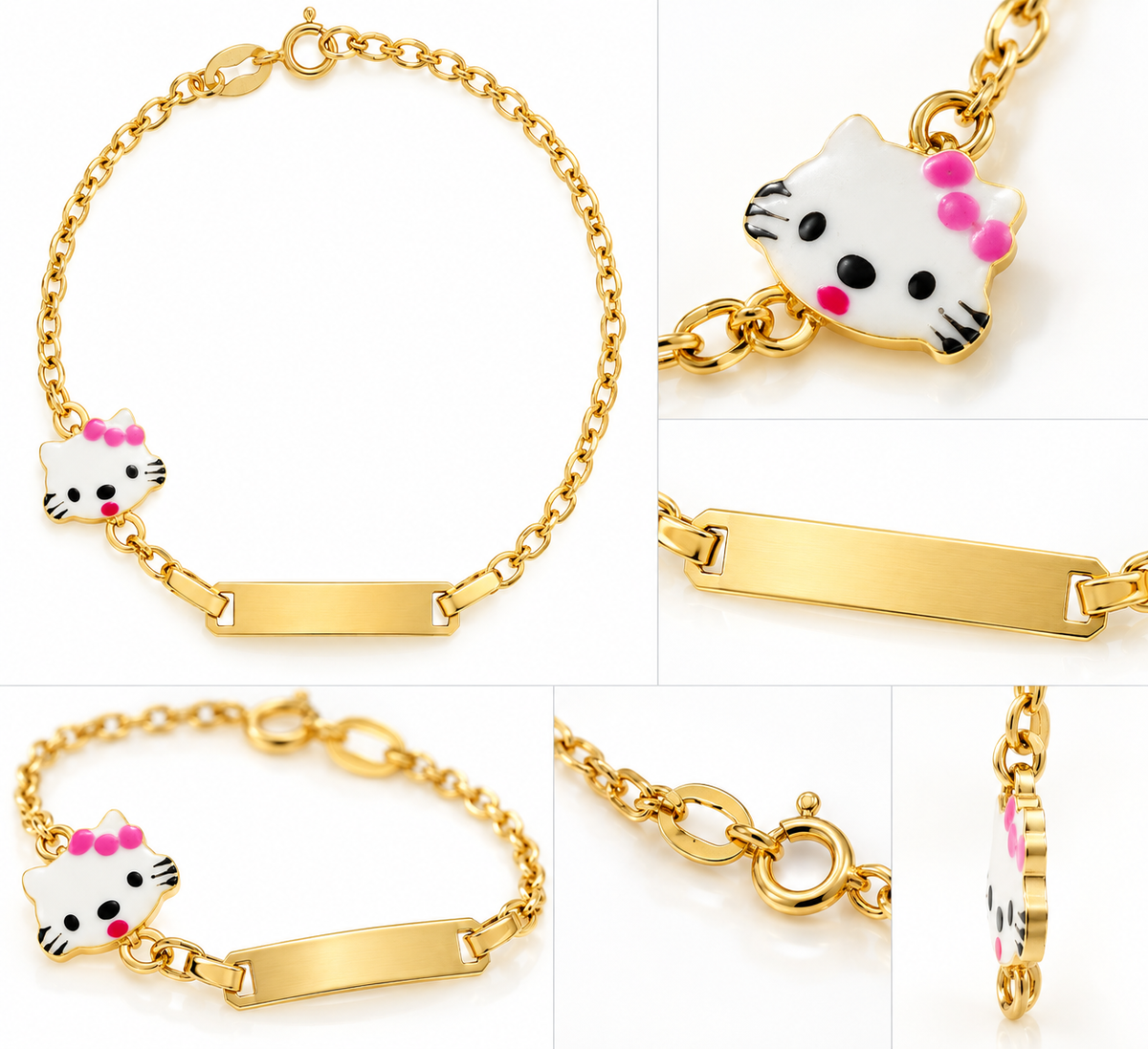 Brățară Aur 14K copii cu Hello Kitty și plăcuță
