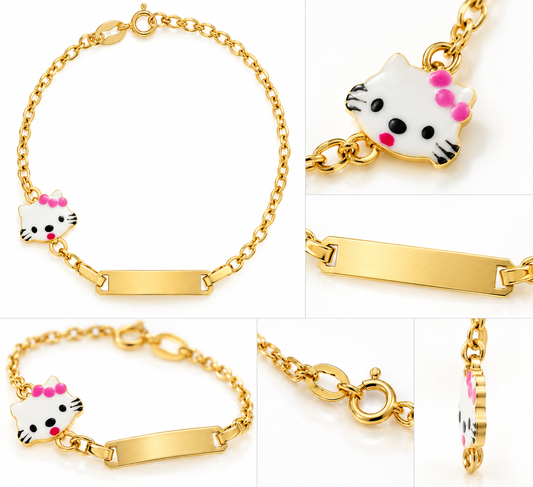 Brățară Aur 14K copii cu Hello Kitty și plăcuță