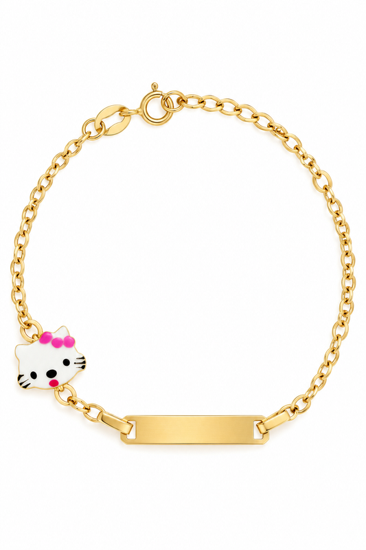 Brățară Aur 14K copii cu Hello Kitty și plăcuță