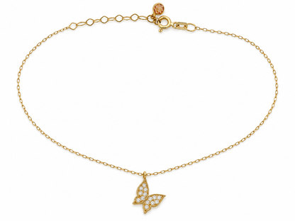 Lantisor Aur 14K White Stone Butterfly