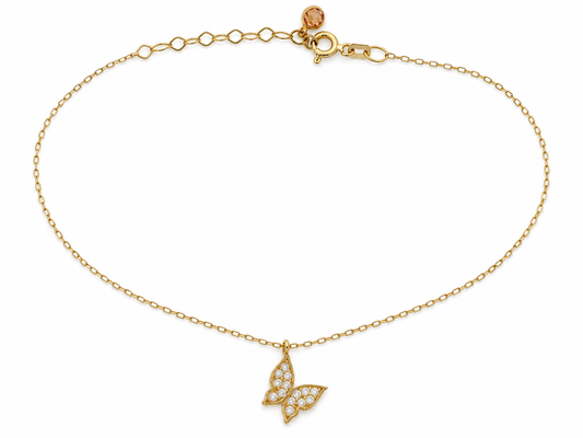 Lantisor Aur 14K White Stone Butterfly