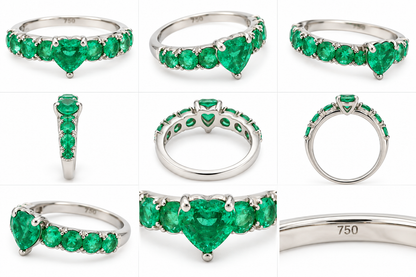 Inel Aur 18K Emerald Heart cu Diamante