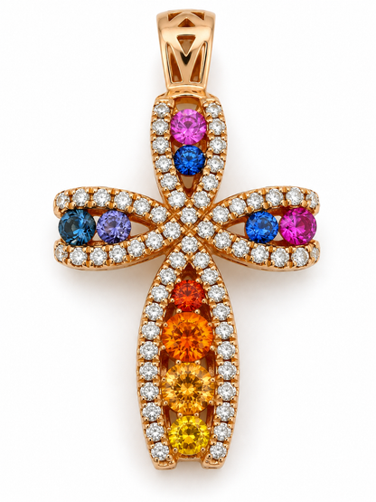Cruce Aur 18K Splendit cu Diamante Multicolor