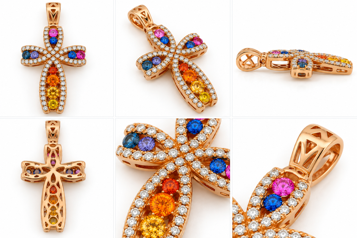 Cruce Aur 18K Splendit cu Diamante Multicolor