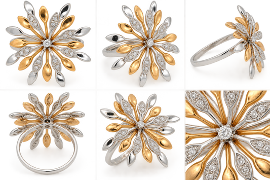 Inel Aur 18K Flower Light cu Diamante
