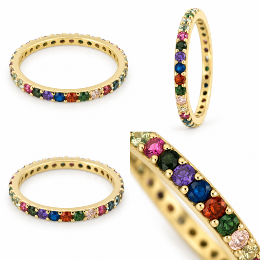 Inel Aur 14K Tennis Femei Pietre Multicolore