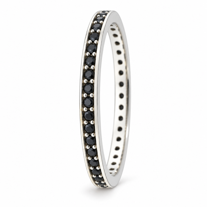 Inel Aur 14 K Tennis Alb Femei Pietre Negre
