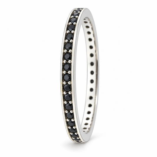 Inel Aur 14 K Tennis Alb Femei Pietre Negre