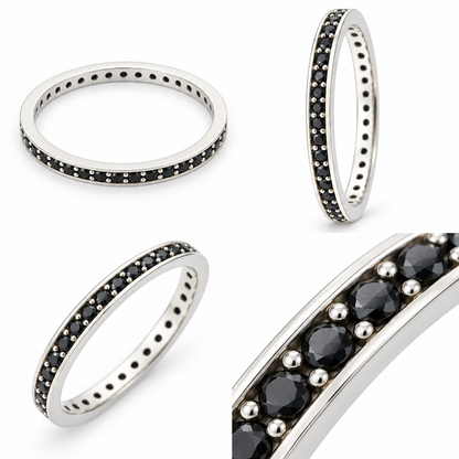 Inel Aur 14 K Tennis Alb Femei Pietre Negre
