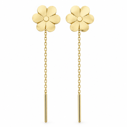 Cercei Aur 14 K Femei Floare cu Lantisor