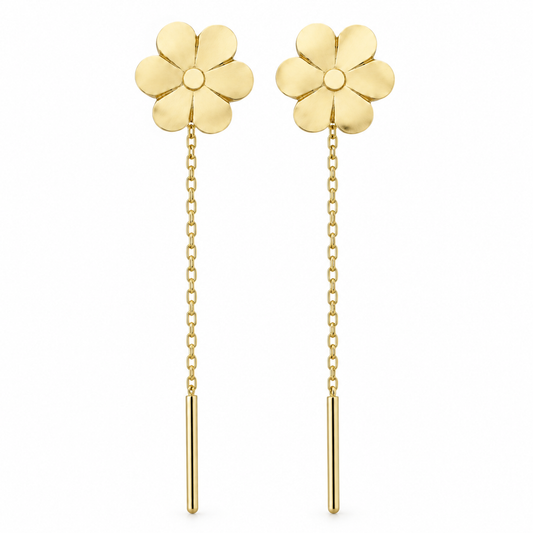 Cercei Aur 14 K Femei Floare cu Lantisor