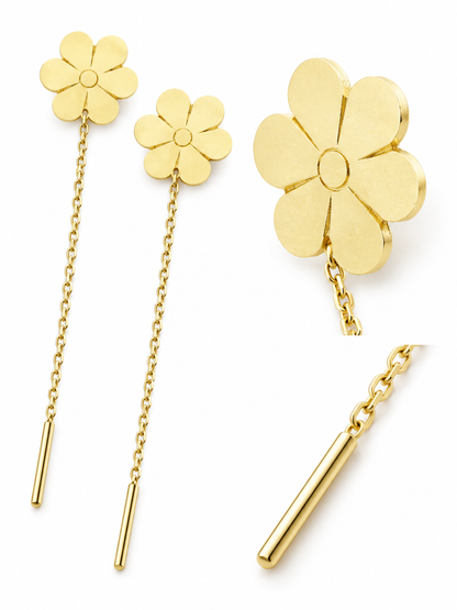 Cercei Aur 14 K Femei Floare cu Lantisor