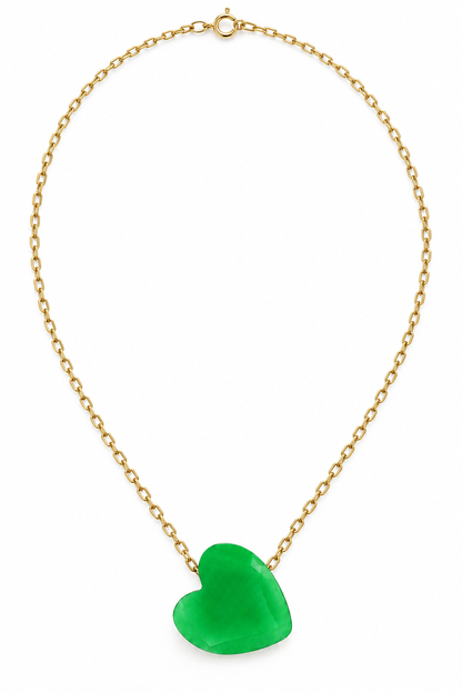 Pandantiv Aur 14 K Femei Inima Verde Peridot