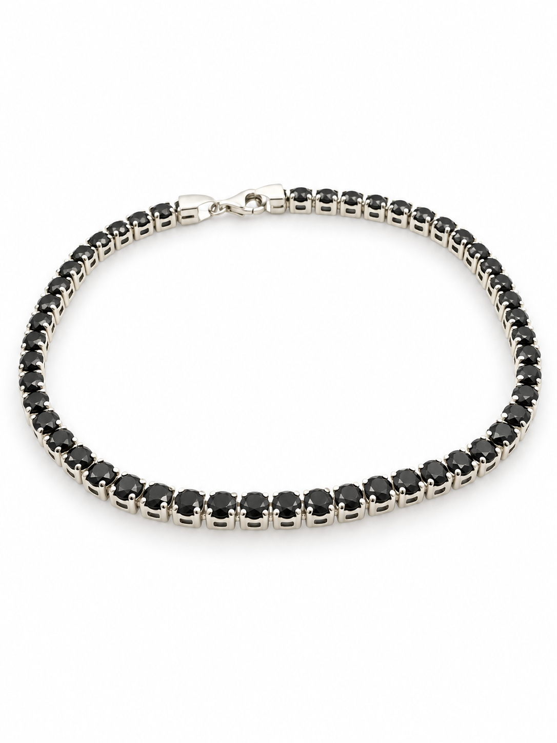 Bratara Aur 14 K Tennis Alb Femei Pietre Negre