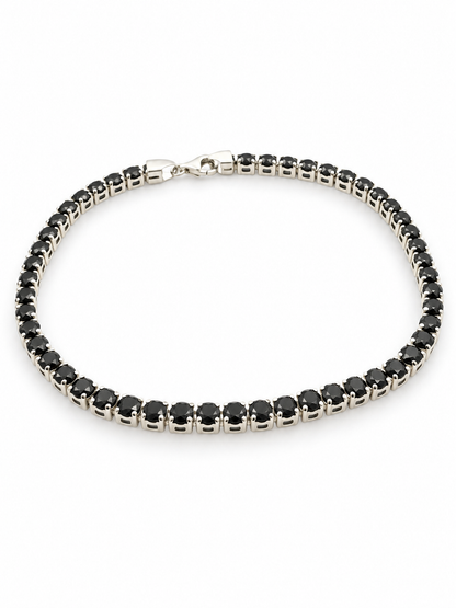 Bratara Aur 14 K Tennis Alb Femei Pietre Negre