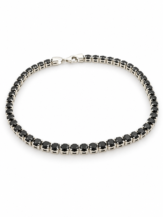 Bratara Aur 14 K Tennis Alb Femei Pietre Negre
