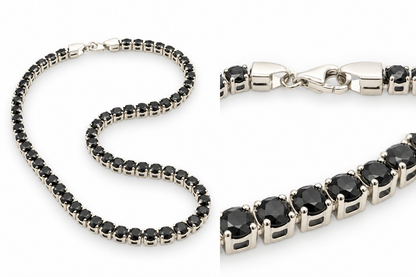 Bratara Aur 14 K Tennis Alb Femei Pietre Negre