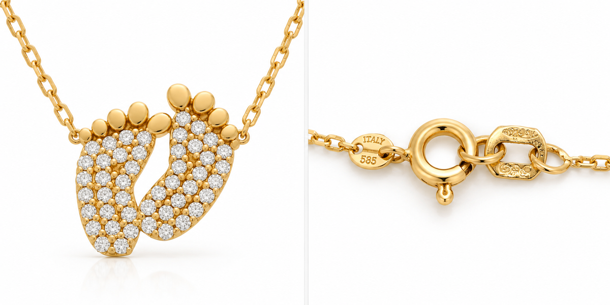Lantisor Aur 14K Piciorus si Pietre Zirconia