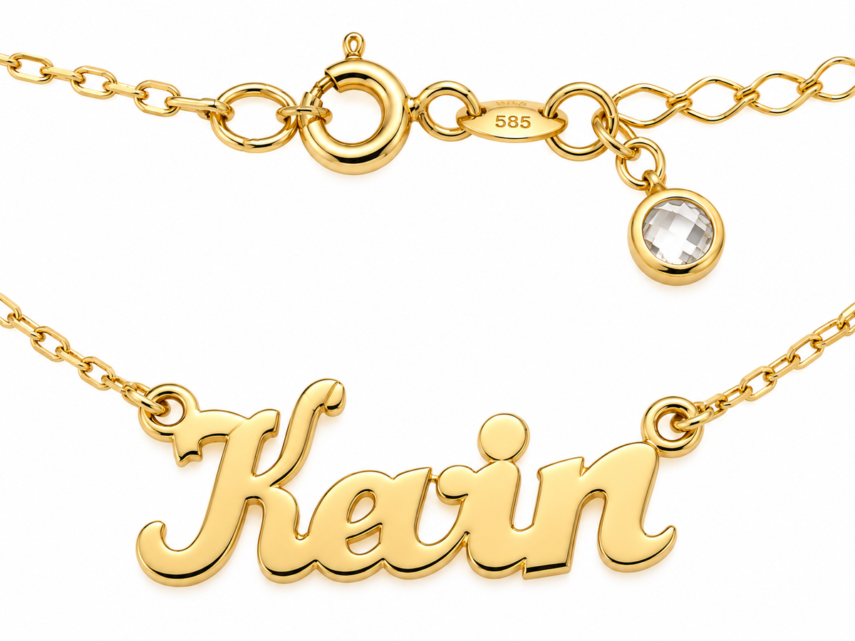 Nume din Aur 14K "Kevin" cu lantisor
