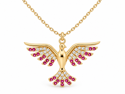Lantisor Aur 14K Pasarea Phoenix Red