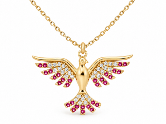 Lantisor Aur 14K Pasarea Phoenix Red