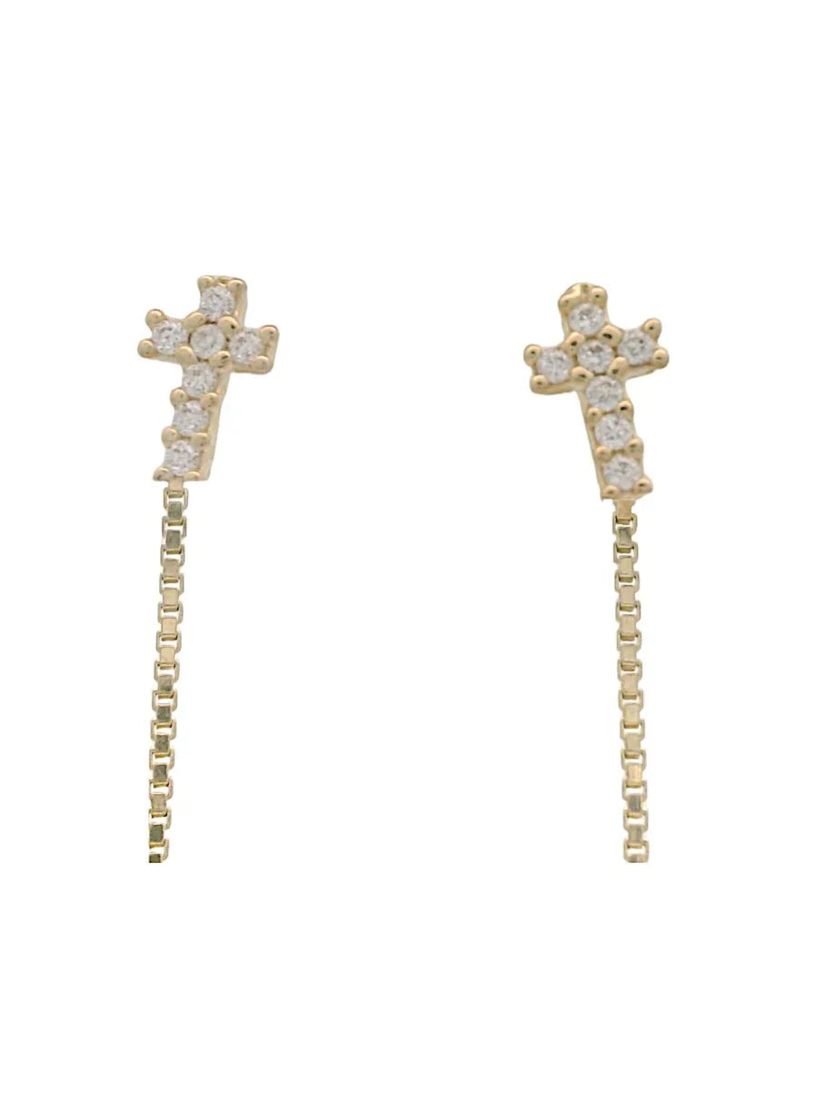 Cercei cu lantisor "Cruciulita - pietre zirconia" - Antonia Gold