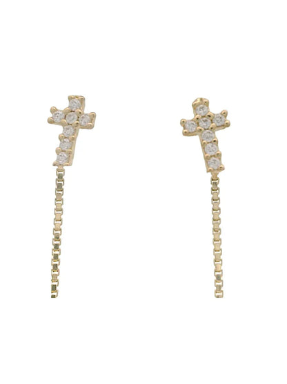 Cercei cu lantisor "Cruciulita - pietre zirconia" - Antonia Gold