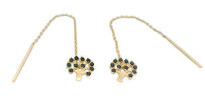 Cercei cu lantisor "Pomul Vietii - pietre negre" - Antonia Gold