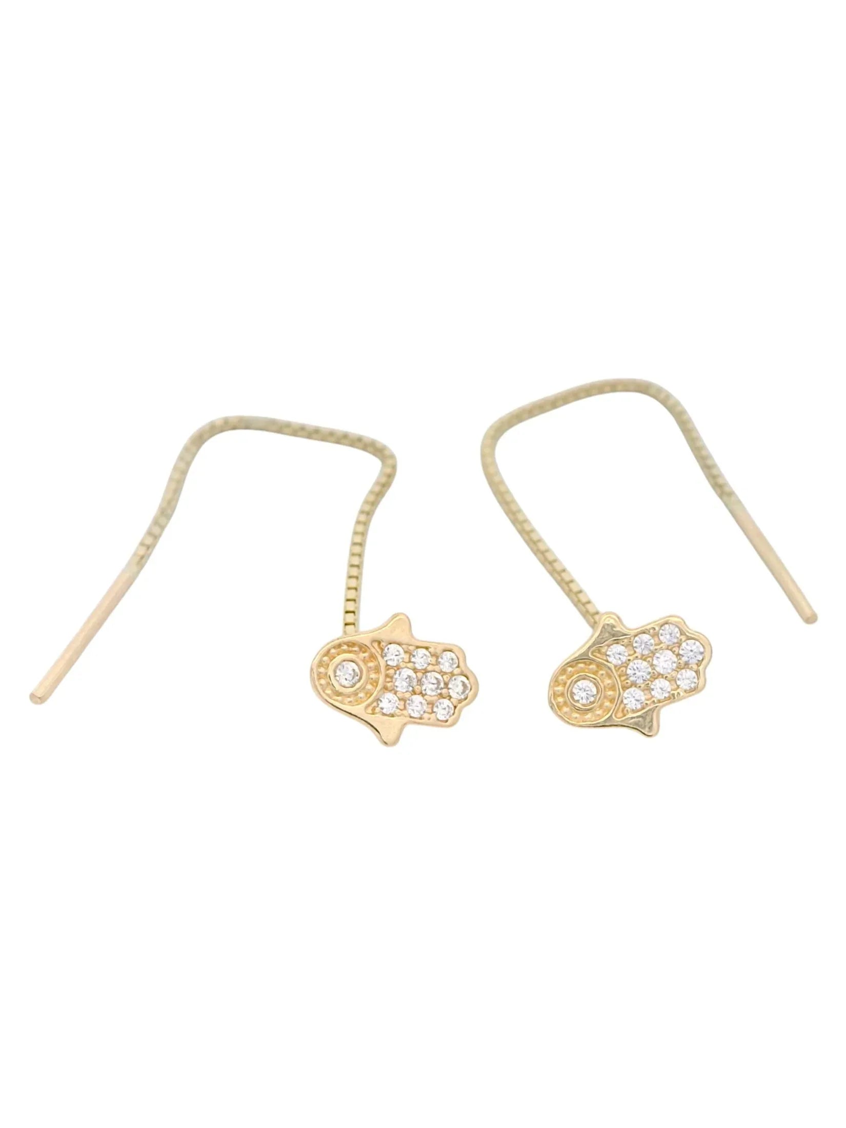 Cercei cu lantisor "Mana Fatimei" cu pietre zirconia - Antonia Gold