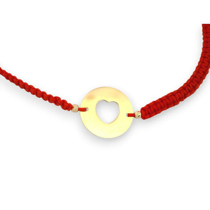 Bratara snur rosu "Pandant rotund cu Inima" AG060R - Antonia Gold