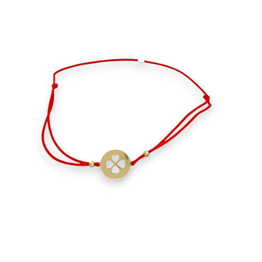 Bratara snur rosu "Pandant rotund cu Trifoi" AG0TRF1