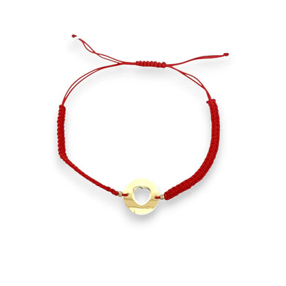Bratara snur rosu "Pandant rotund cu Inima" AG060R - Antonia Gold