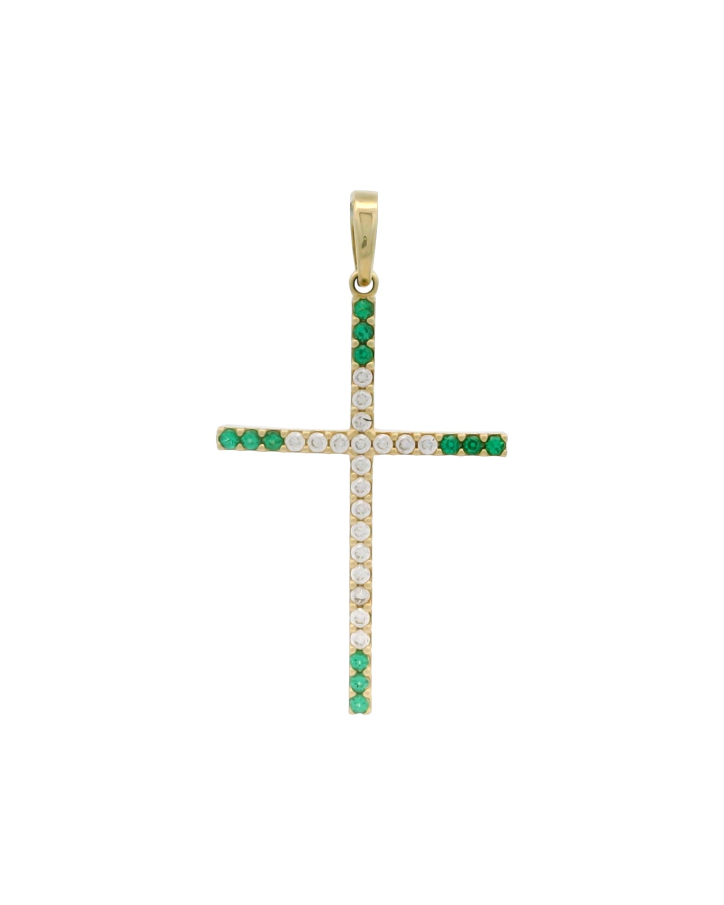 Pandantiv Cruciulita Aur 14K Alb si Verde AG122AV