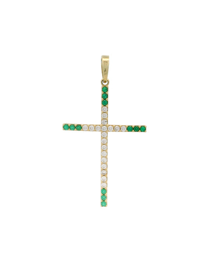 Pandantiv Cruciulita Aur 14K Alb si Verde AG122AV