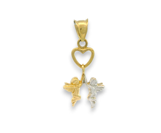 Pandantiv din aur alb și galben – Inimă cu doi îngerași