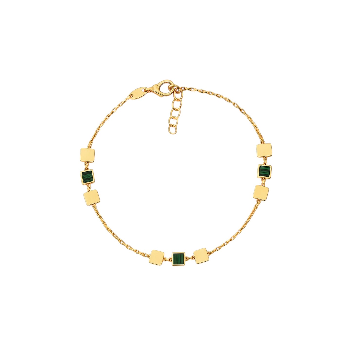 Bratara din aur cu plăcuțe pătrate și inserții verzi