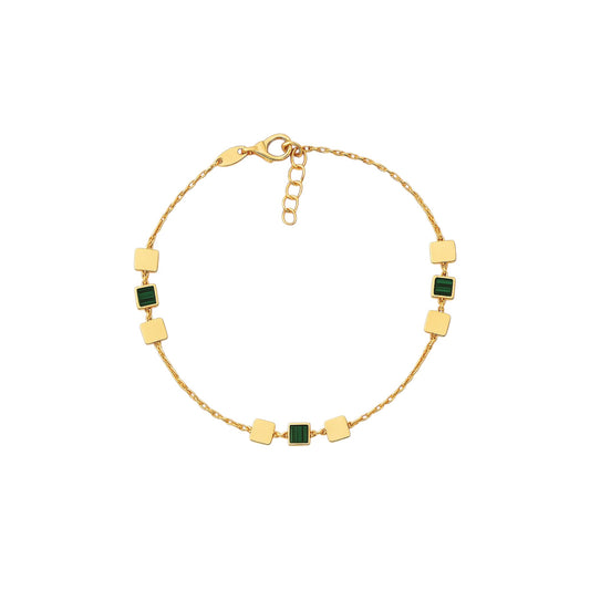 Bratara din aur cu plăcuțe pătrate și inserții verzi