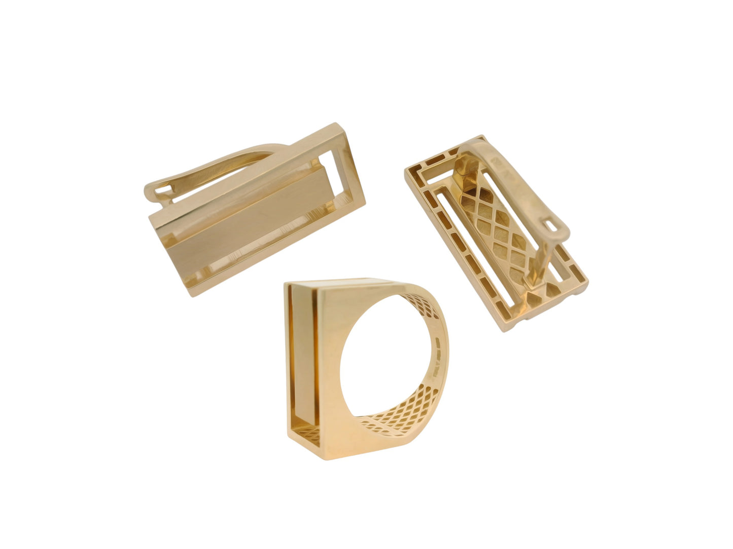 Set Cercei și Inel din Aur Galben 14K cu Design Geometric