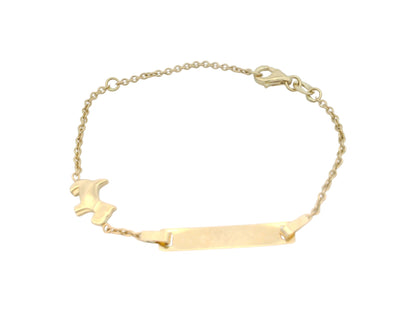 Brățară Antonia Gold din aur cu lanț fin, pandantiv cățeluș și plăcuță pentru gravură, design elegant și minimalist