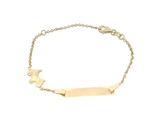 Brățară Antonia Gold din aur cu lanț fin, pandantiv cățeluș și plăcuță pentru gravură, design elegant și minimalist