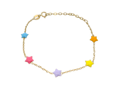 Brățară Antonia Gold din aur cu steluțe colorate din email, design delicat și jucăuș pentru ținute feminine.
