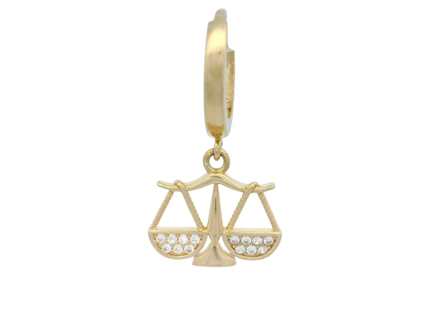 Cercei Antonia Gold tip creole din aur cu pandantiv zodie Balanță decorat cu pietre de zirconiu strălucitoare