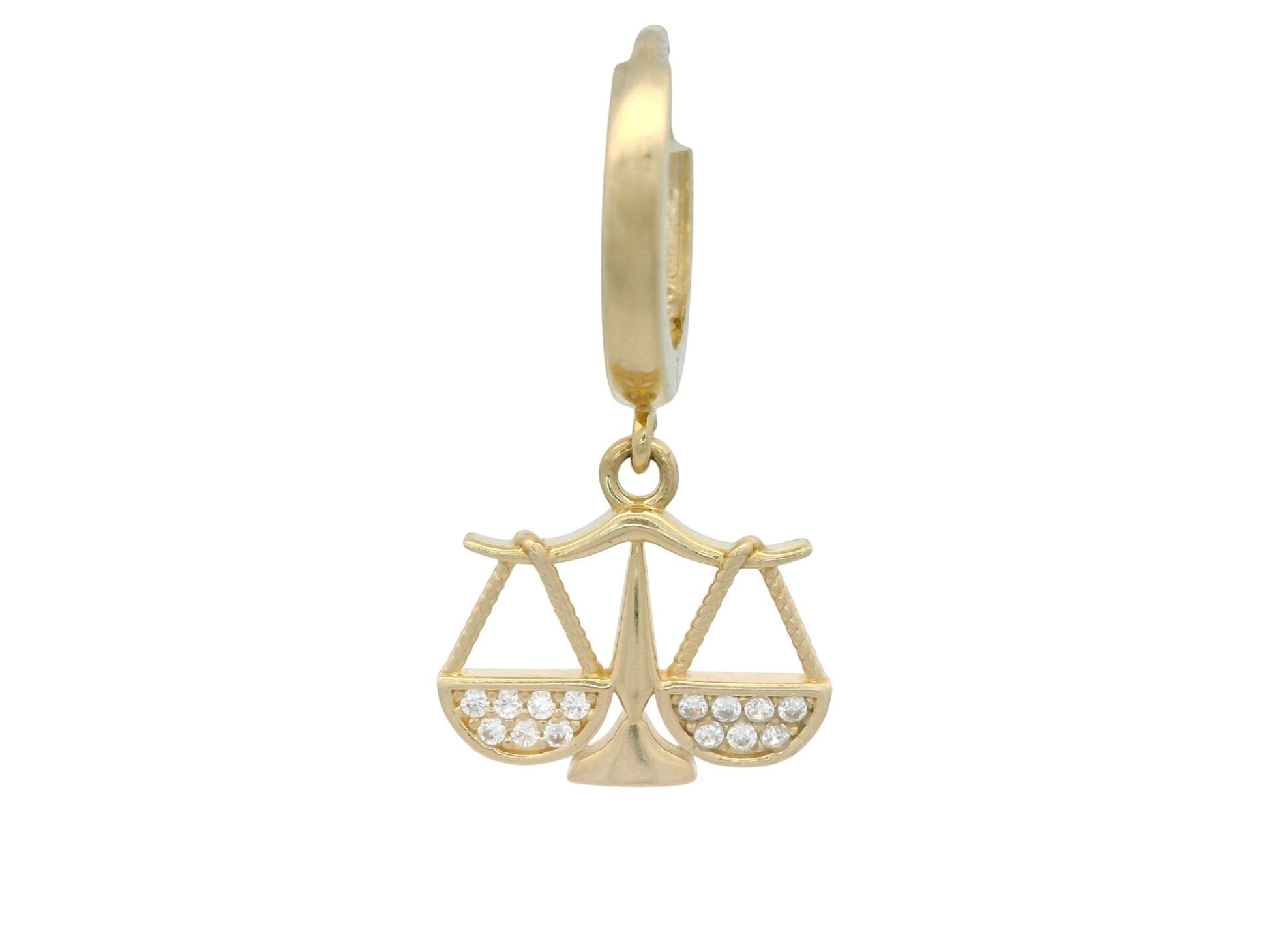Cercei Antonia Gold tip creole din aur cu pandantiv zodie Balanță decorat cu pietre de zirconiu strălucitoare