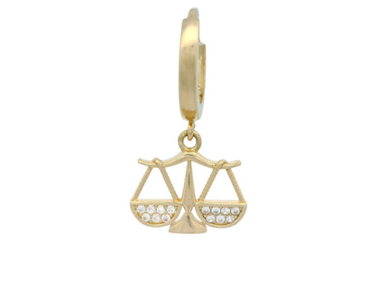 Cercei Antonia Gold tip creole din aur cu pandantiv zodie Balanță decorat cu pietre de zirconiu strălucitoare