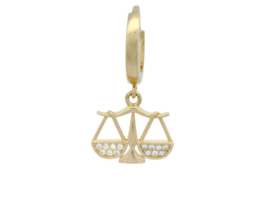 Cercei Antonia Gold tip creole din aur cu pandantiv zodie Balanță decorat cu pietre de zirconiu strălucitoare