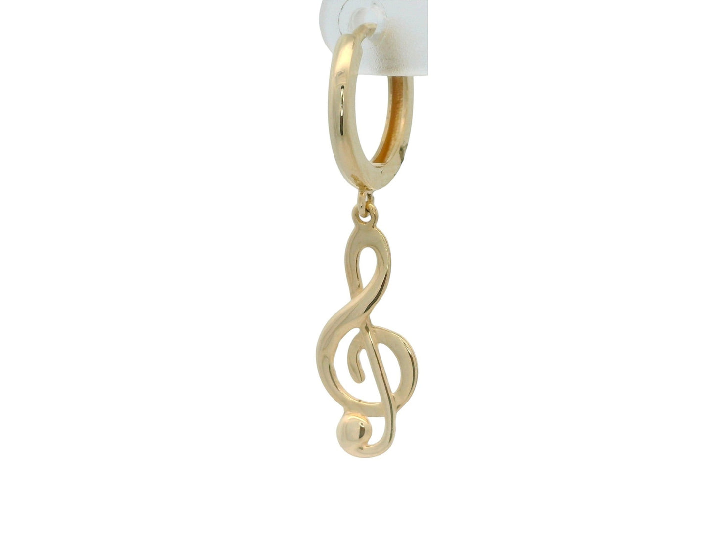 Cercei Antonia Gold tip creole din aur galben cu pandantiv în formă de cheia sol, design minimalist și elegant.